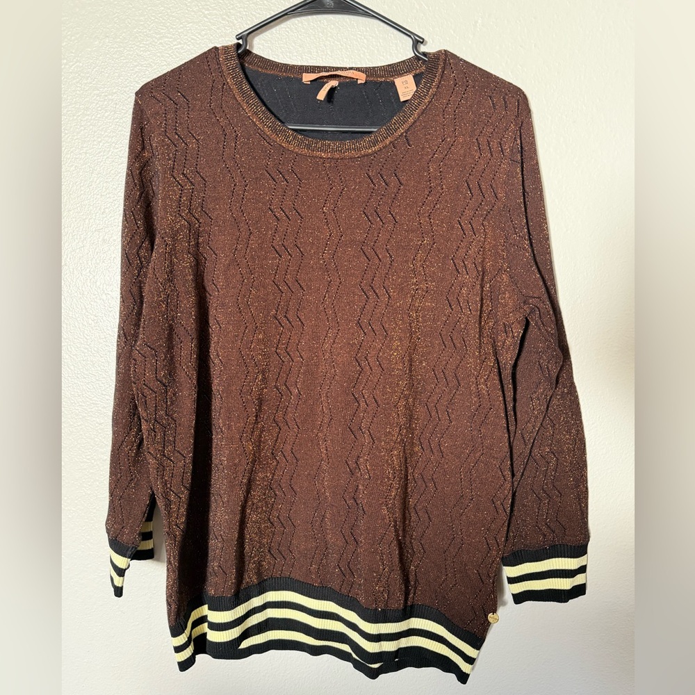 Scotch & Soda Maison Scotch Voila Brown Metallic Pullover Sweater XL preppy - Picture 2 of 7